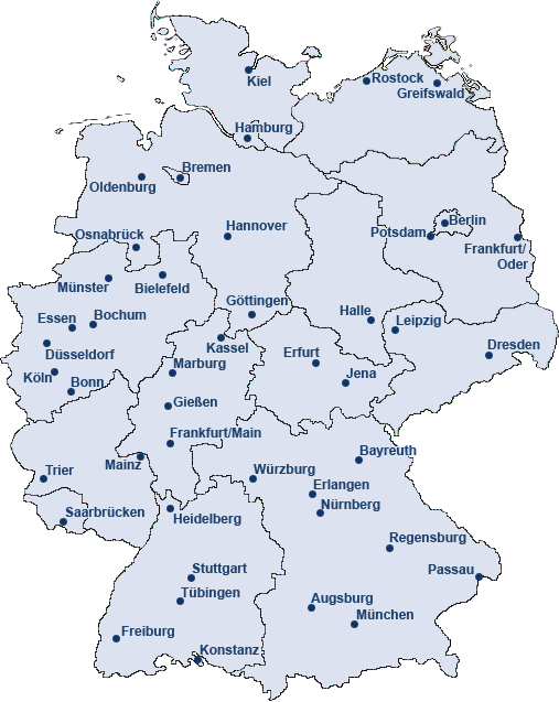 Deutschlandkarte mit Alpmann Schmidt Zweigstellen